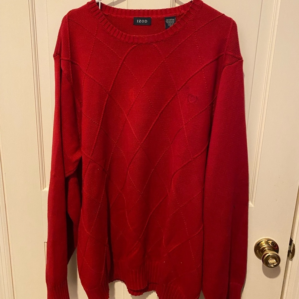 Mens Vintage IZOD Knit Sweater Red - XL